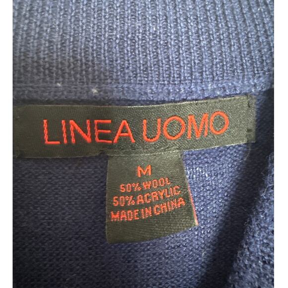 Linea Uomo Men's M Blue Wool Blend Mock Turtle Neck Long Sleeve Sweater Pullover - Picture 3 of 4